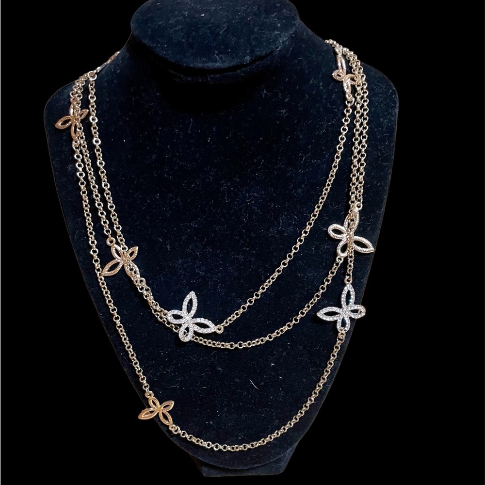 Layered Gold Chain Rhinestone Butterfly Necklace - Picture 6 of 7